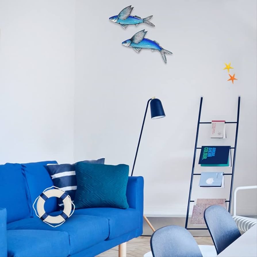 Amazon.co.jp: 金属ガラストビウオ壁アート屋外ミニチュア彫刻壁